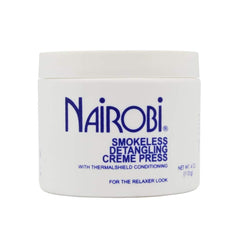 Nairobi Smokeless Detangling Creme Press in action during a styling session for safer heat-free prep.