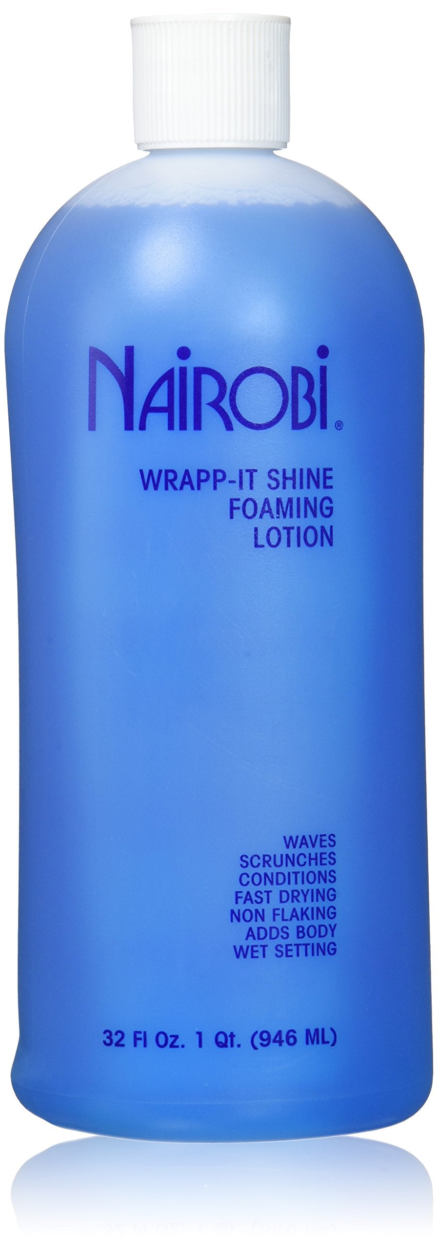 Nairobi Wrapp-It Shine foaming lotion bottle for hair protection.