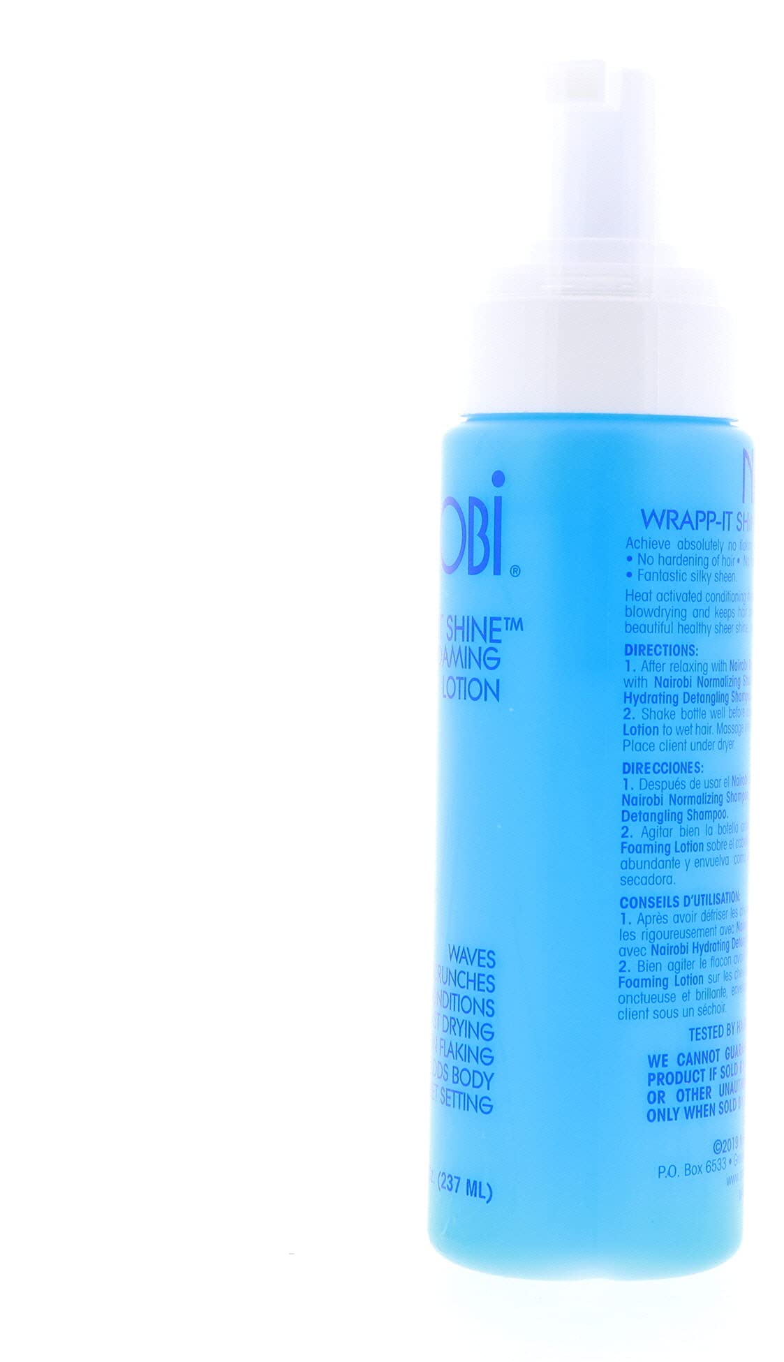 Nairobi Wrapp-It Shine foaming lotion label detail highlighting branding