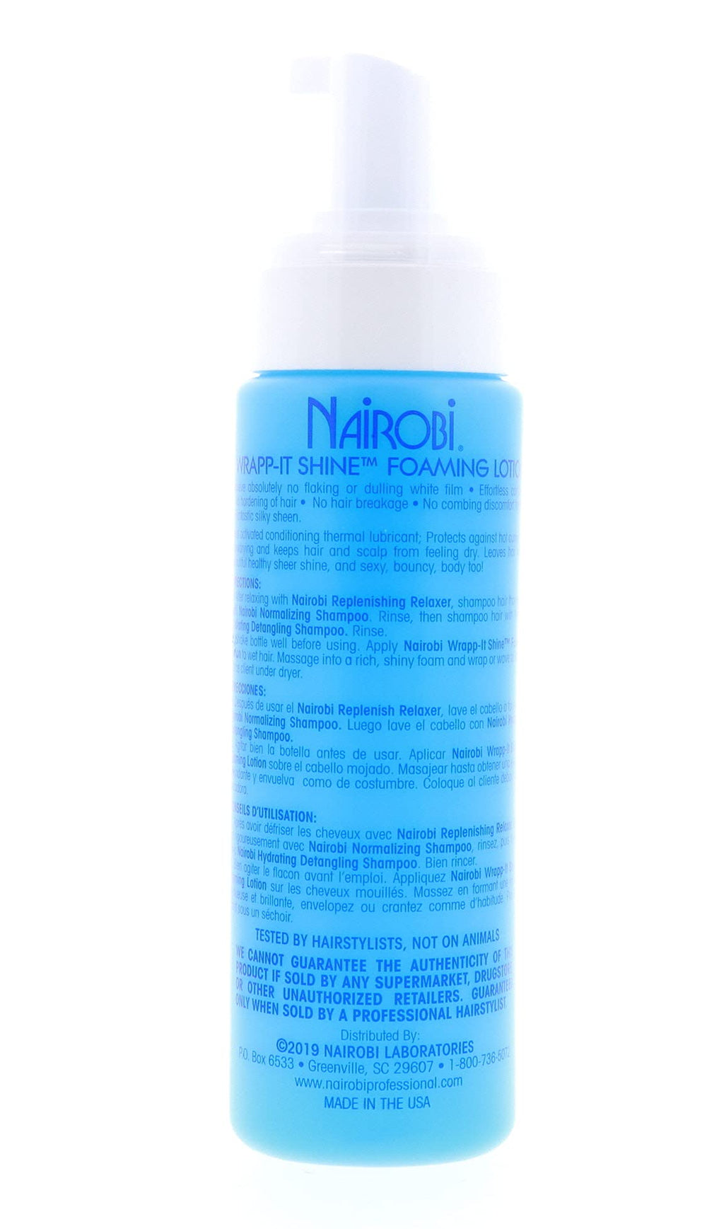 Nairobi Wrapp-It Shine foaming lotion packaging full view on shelf