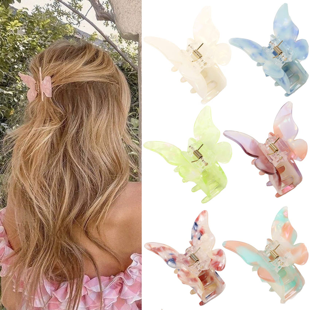 NAISIER Hair Claw Butterfly Green close-up showing secure hold on hair