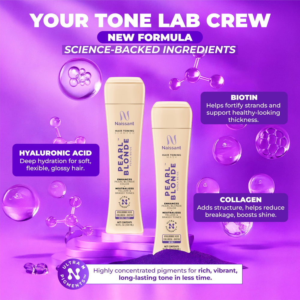 Naissant Pearl Blonde Mask with hyaluronic acid hints at deep hydration and smoother feel.