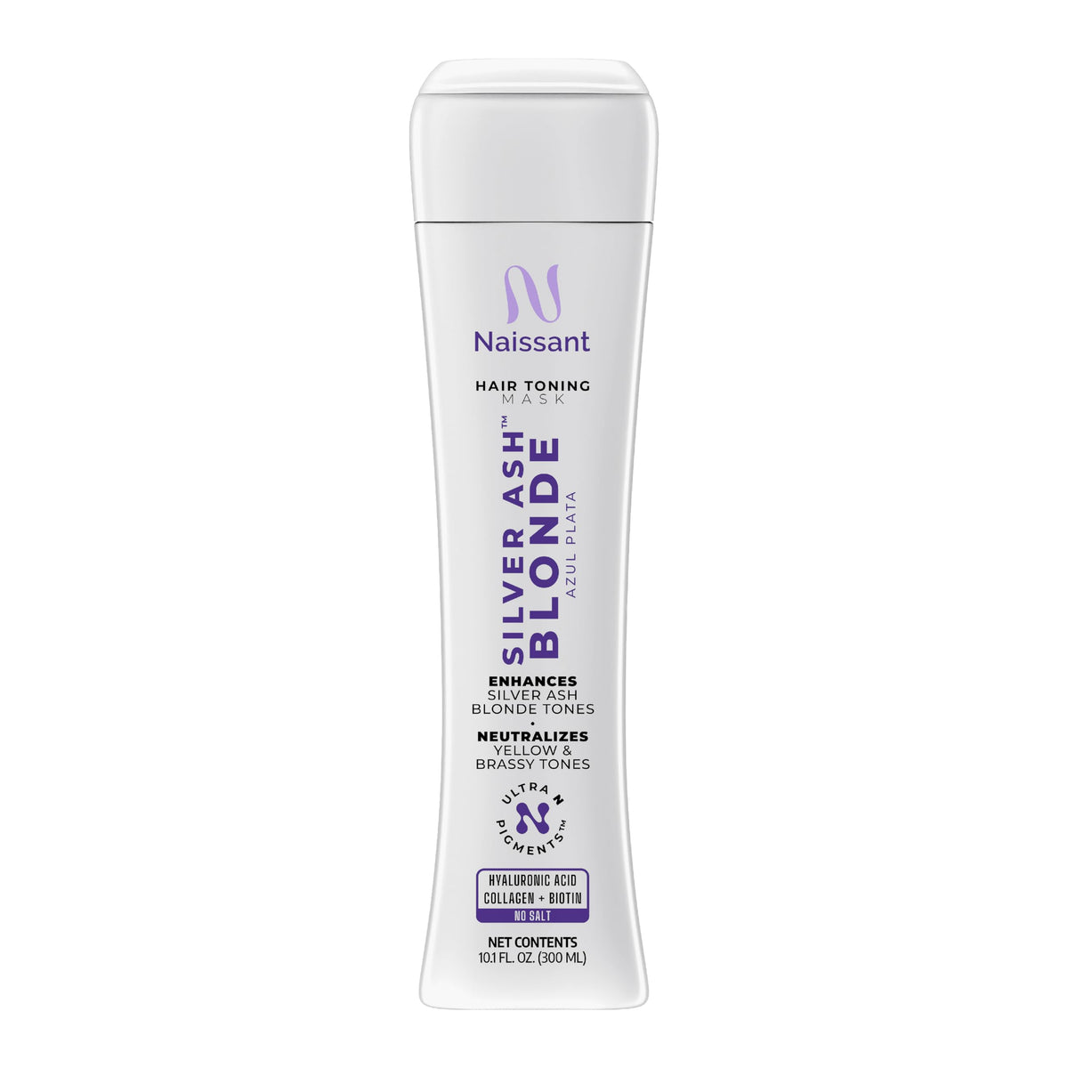 Naissant Silver Ash Blonde Mask packaging showcases premium, color-safe care for toned hair.