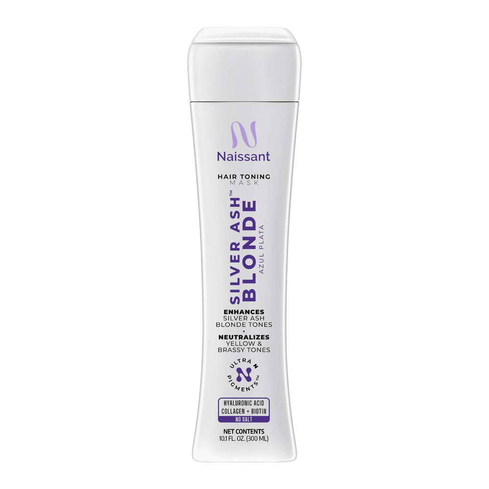 Naissant Silver Ash Blonde Mask packaging signals premium toning for cooler blondes.