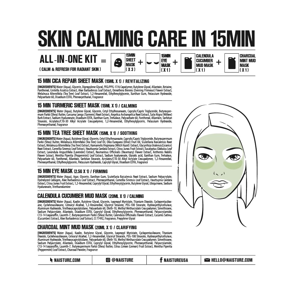 Naisture pamper-kit-display highlights a quick 15-minute glow routine.