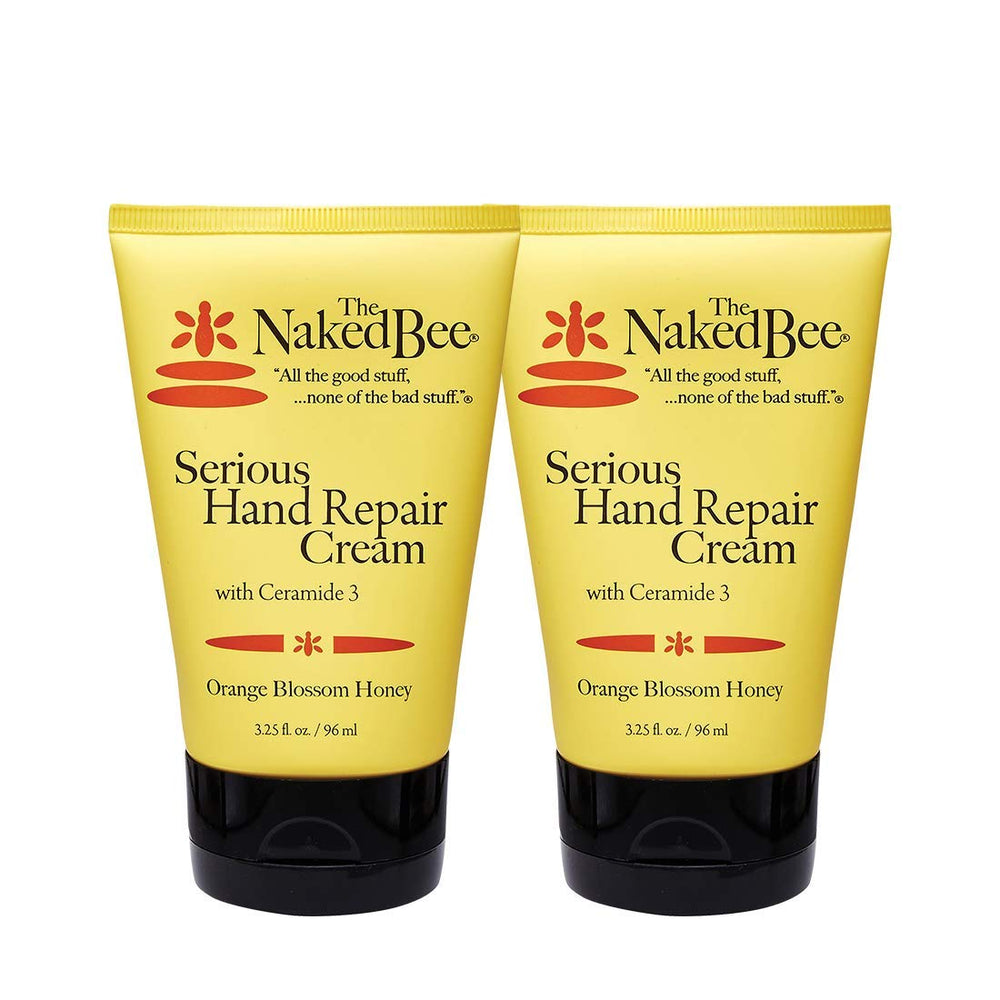 The Naked Bee Orange Blossom Honey ceramide3 hand cream tube-front shows smooth, hydrated hands.