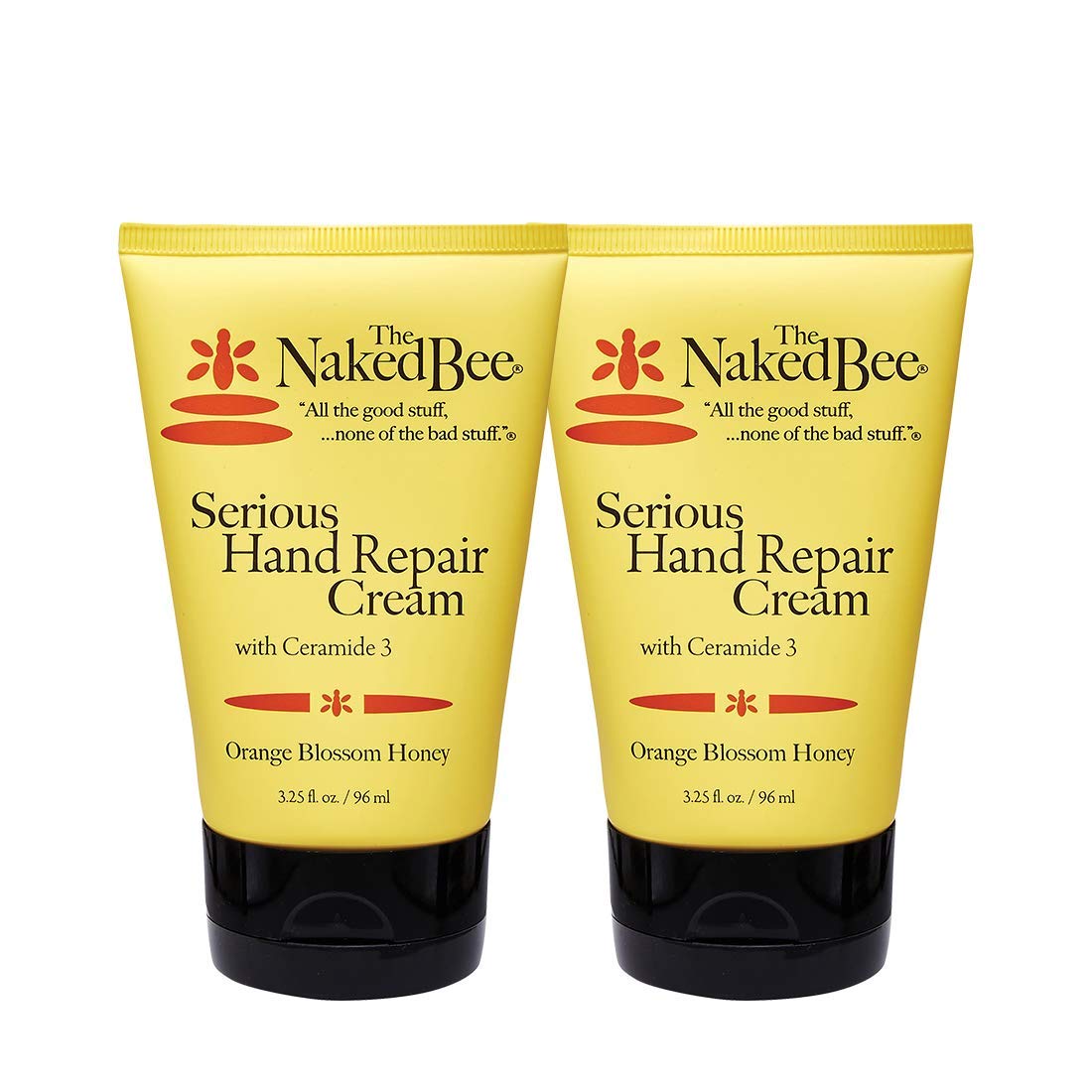The Naked Bee Orange Blossom Honey ceramide3 hand cream tube-front shows smooth, hydrated hands.