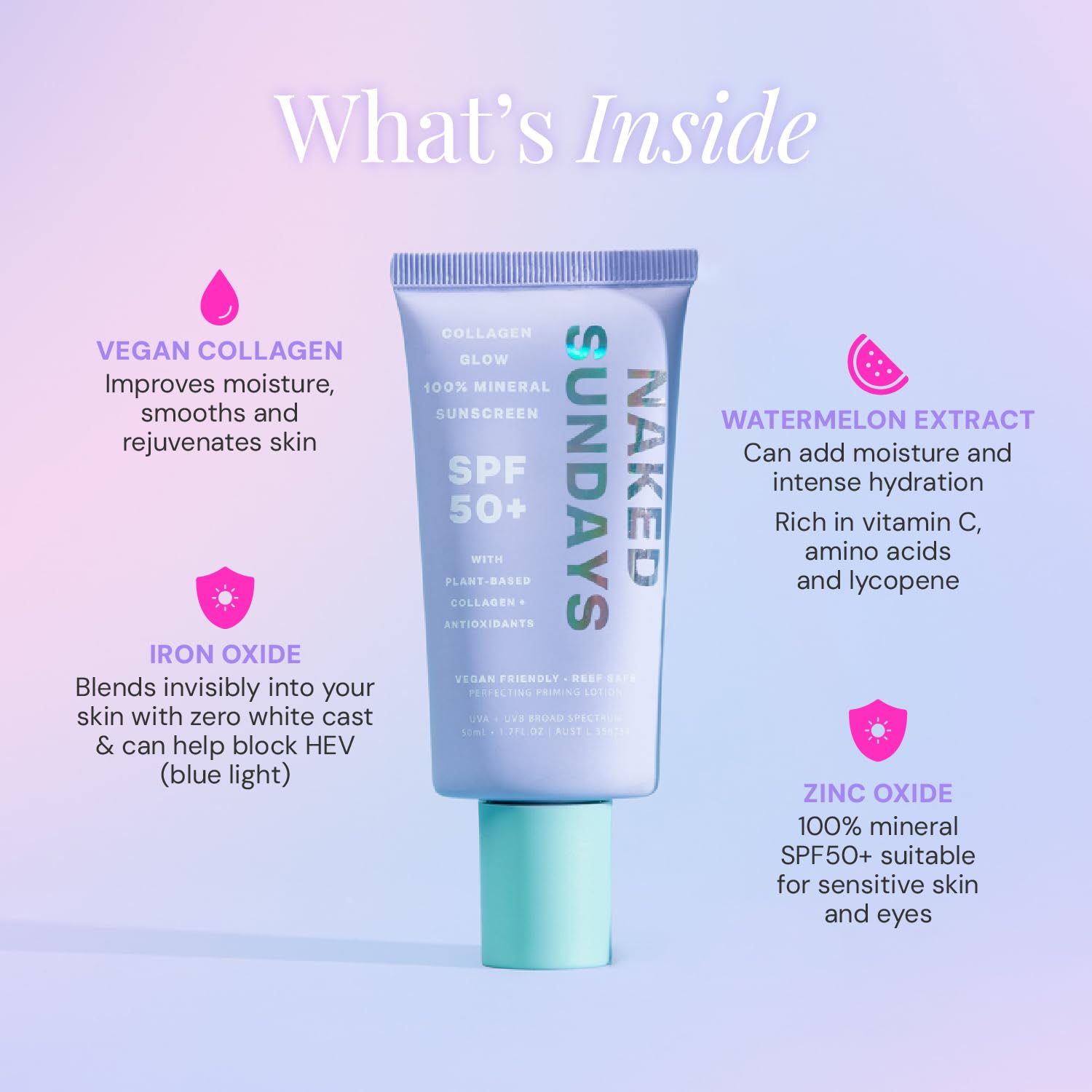 Naked Sundays blue light protection emphasizes UVA/UVB and HEV shielding.