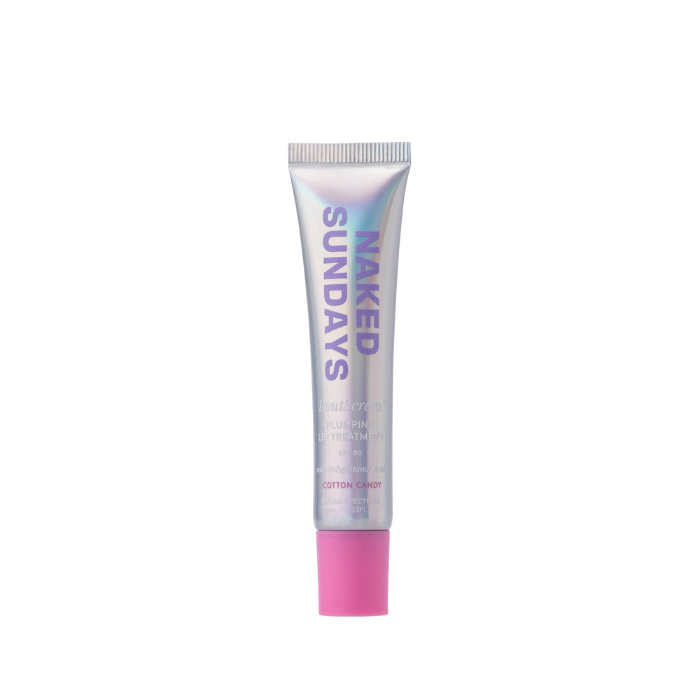 Naked Sundays PoutScreen SPF50 balm tube during application for hydrating lip protection