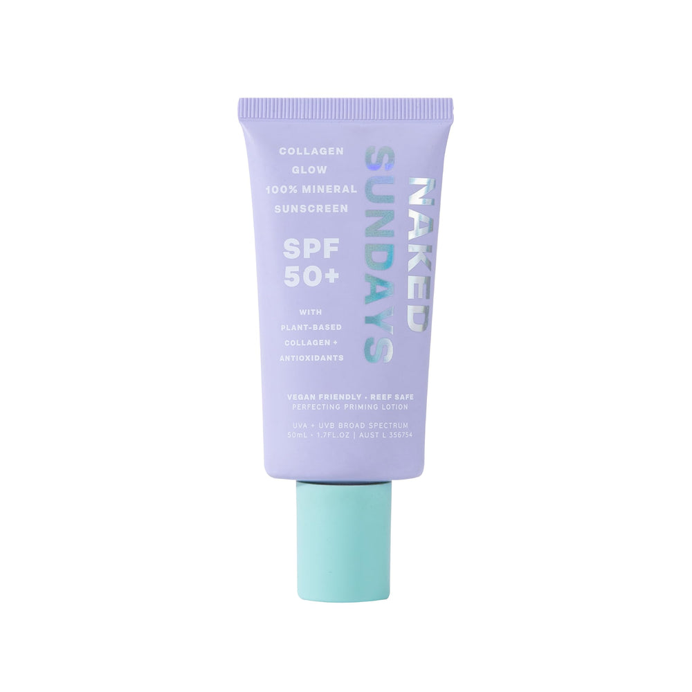 Naked Sundays SPF50 daily moisturizer bottle provides mineral protection and hydration for sensitive skin.