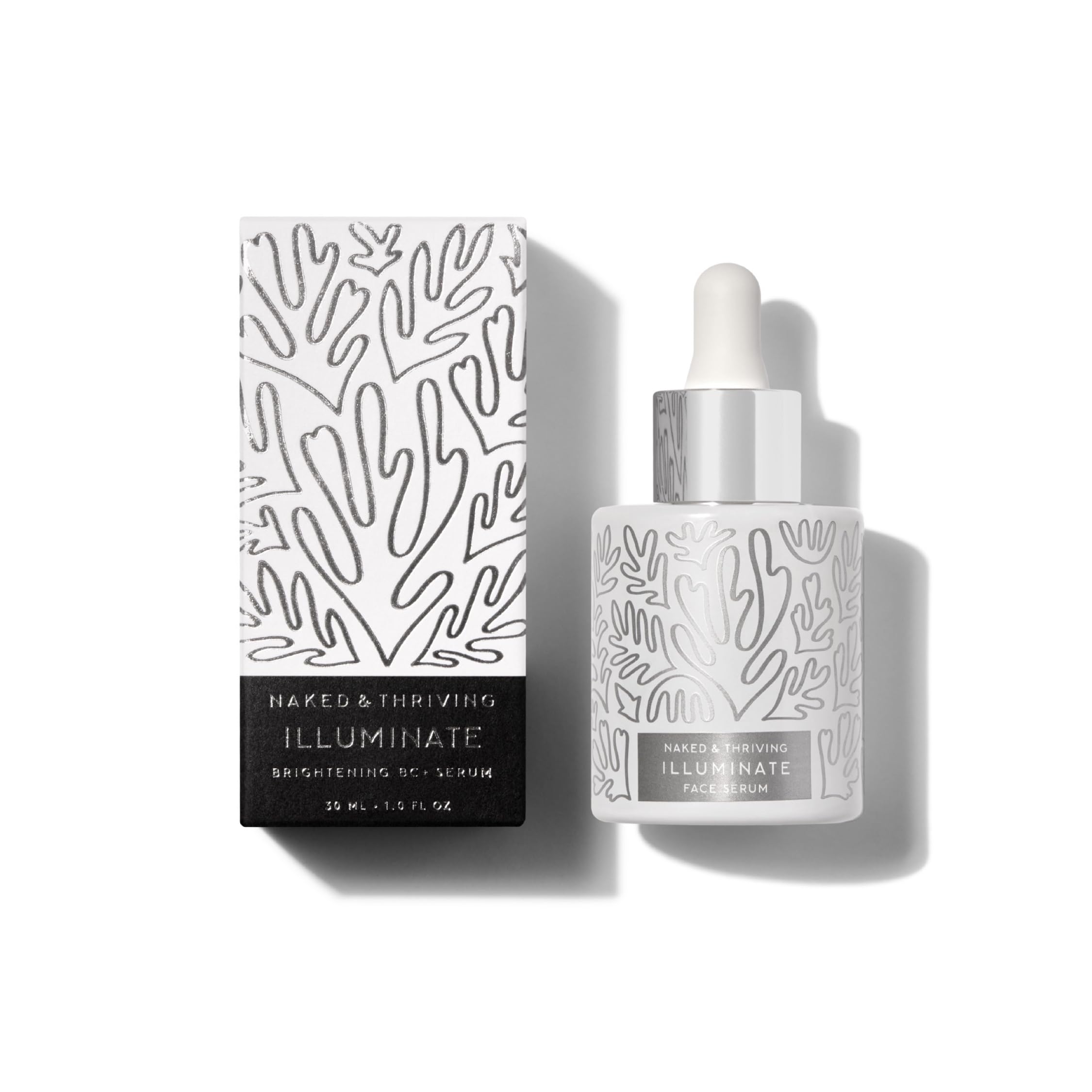 Naked & Thriving Illuminate BC+ bottle demonstrates hydrating, radiant skin