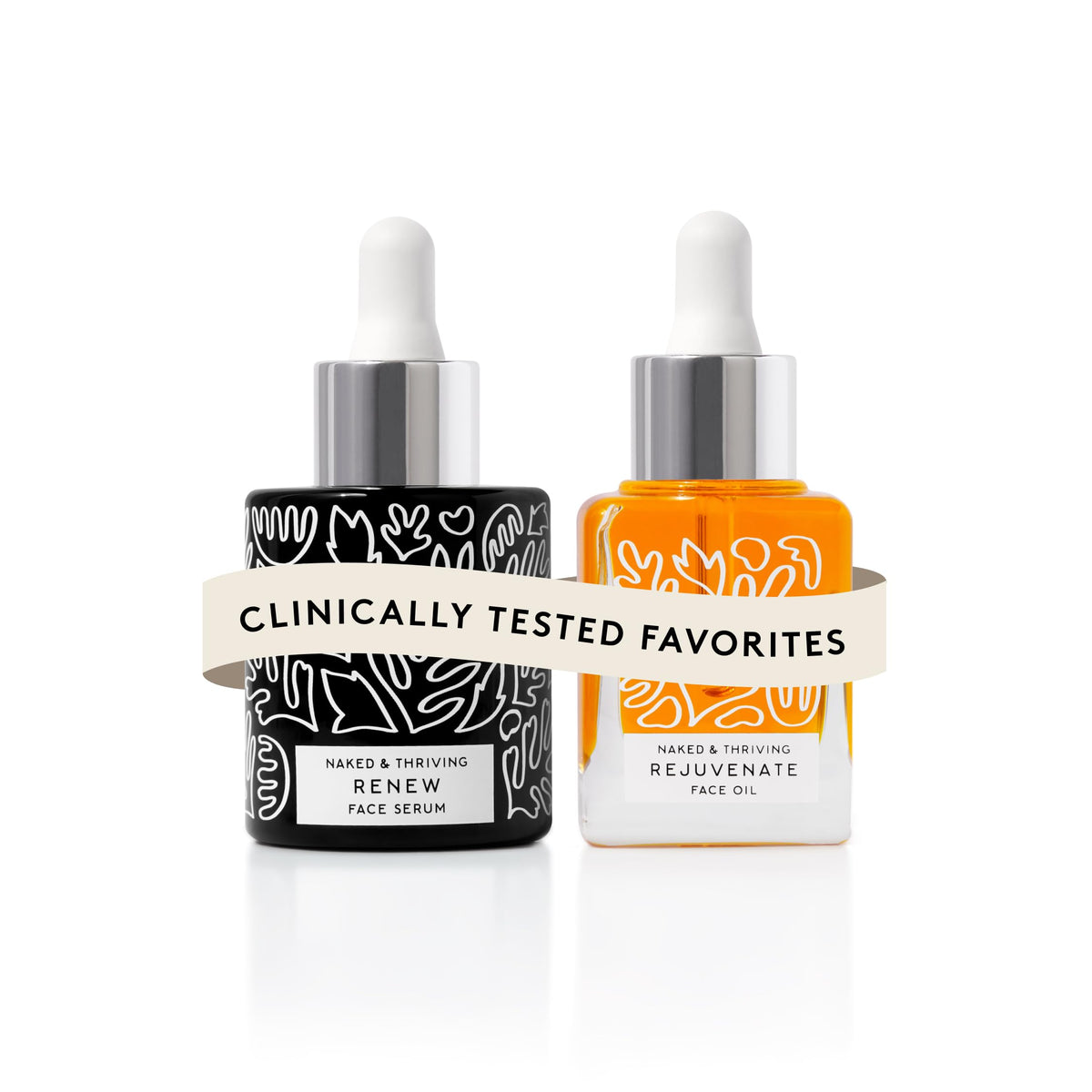 Naked & Thriving Renew serum bottle delivering hydration for a radiant glow