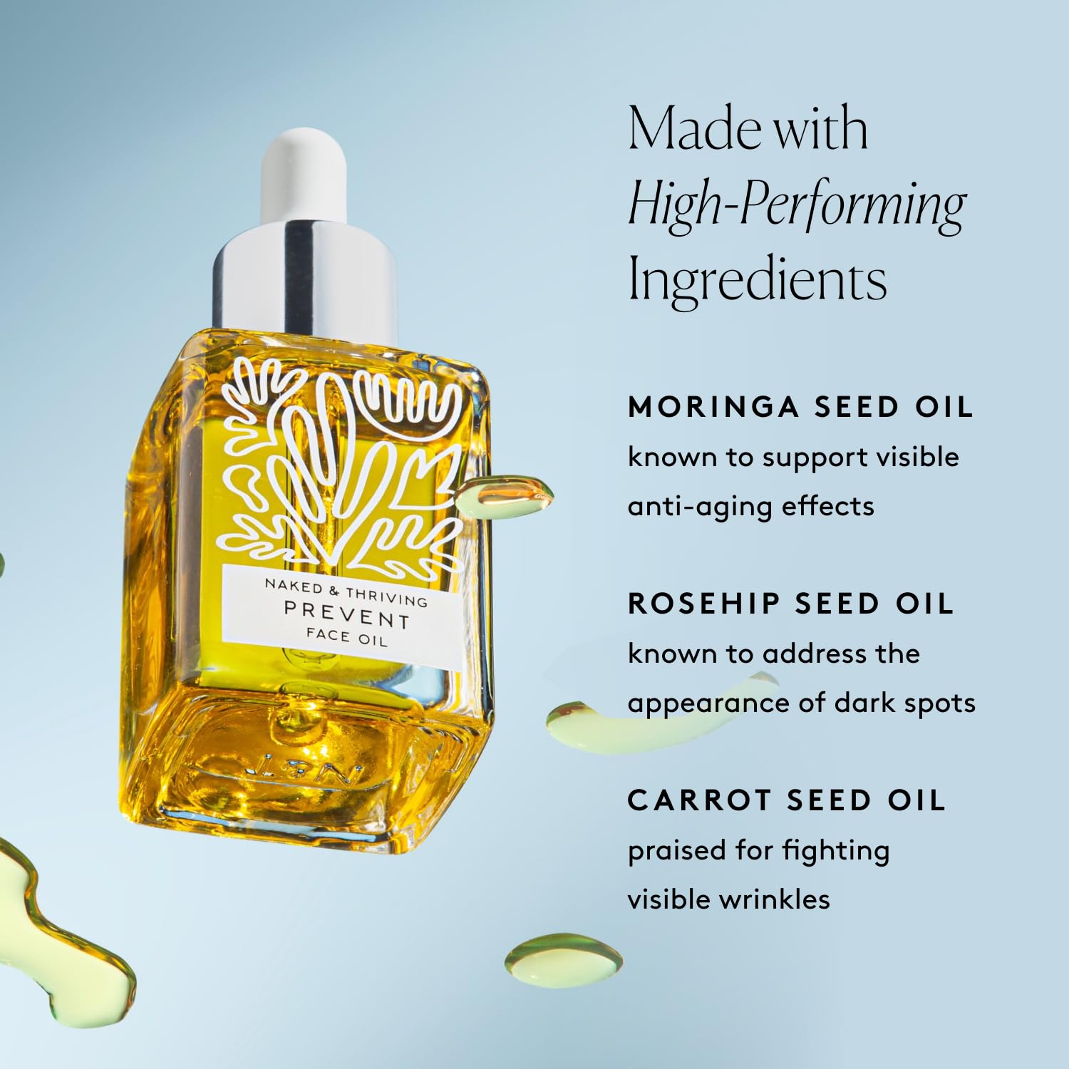 Naked & Thriving Prevent packaging highlights recyclable bottle and tree planting.