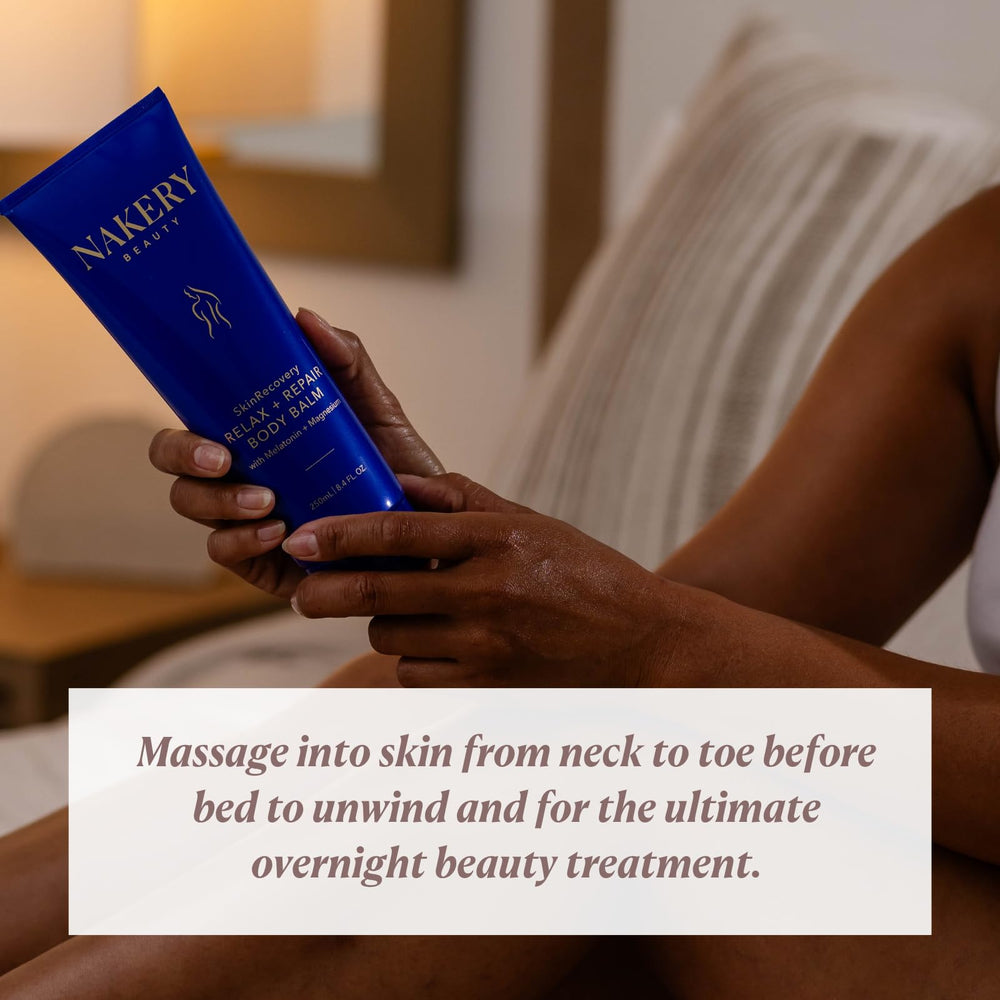 Nakery SkinRecovery shea butter-rich cream on hand demonstrates lasting moisture.