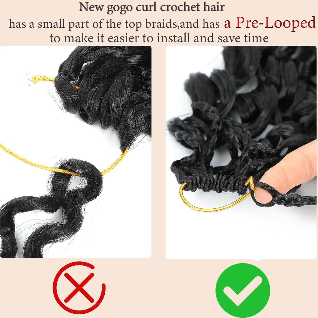 Naniciar Gogo Curl Crochet Hair 12 inch pre looped top for easy install