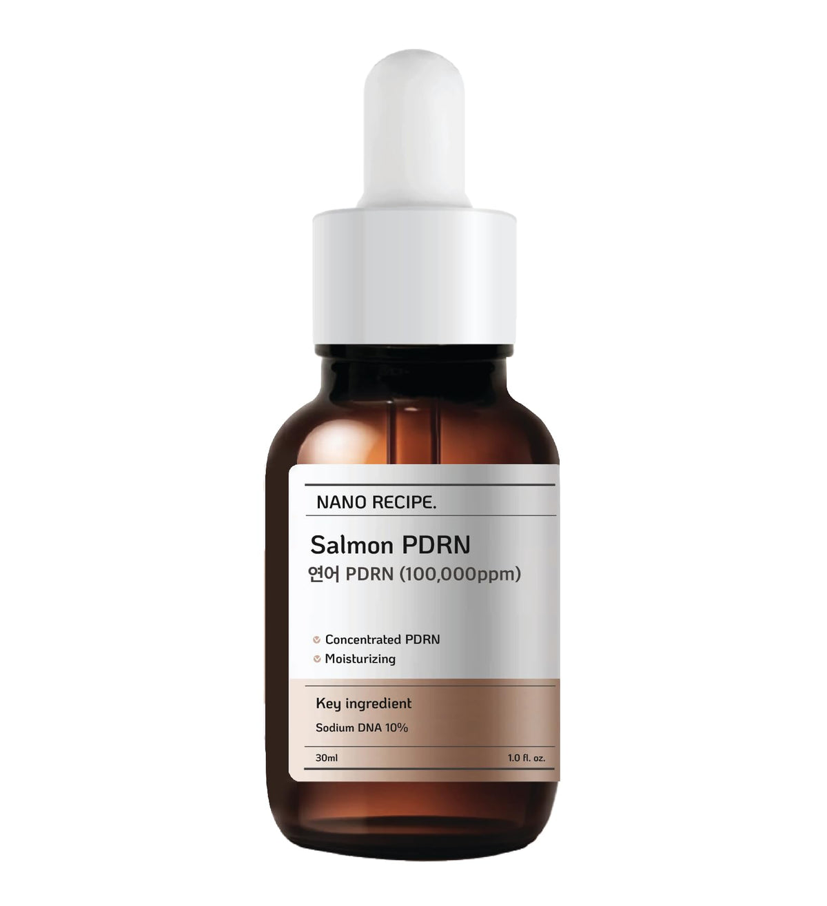 Nano Recipe Salmon PDRN Concentrate bottle shows lightweight hydration for all skin types