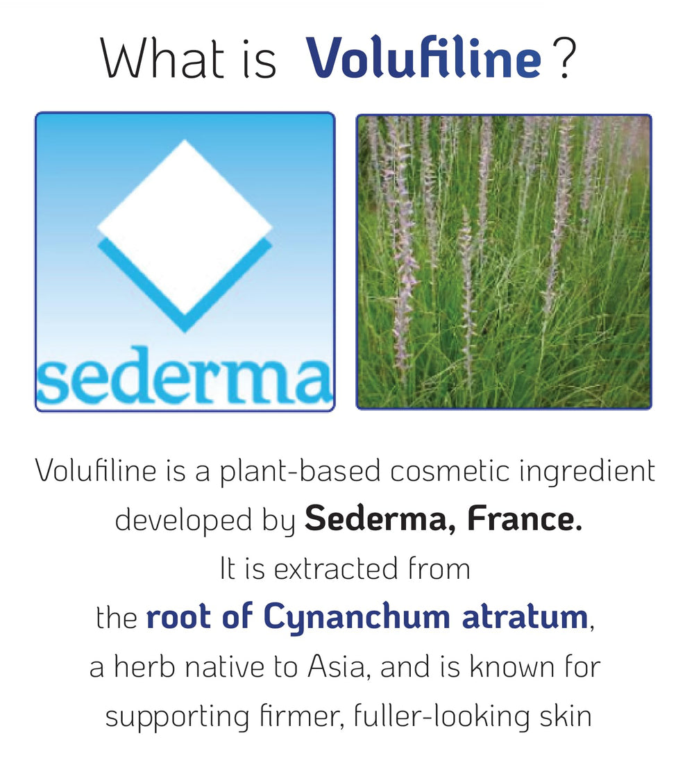 Nano Recipe Volufiline serum texture closeup emphasizes smooth, plump-looking skin with plant-based actives.
