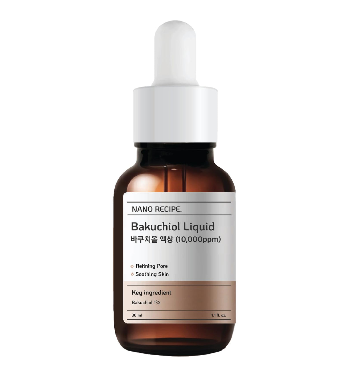 Nano Recipe Korean Bakuchiol concentrate bottle highlights a gentle retinol alternative.