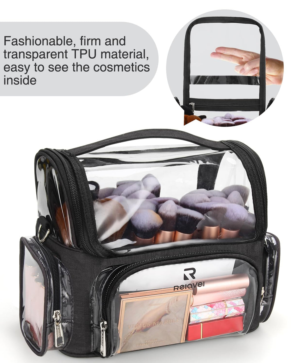 NAONAYA makeup brush case main compartment with dividers keeps brushes separated and protected.