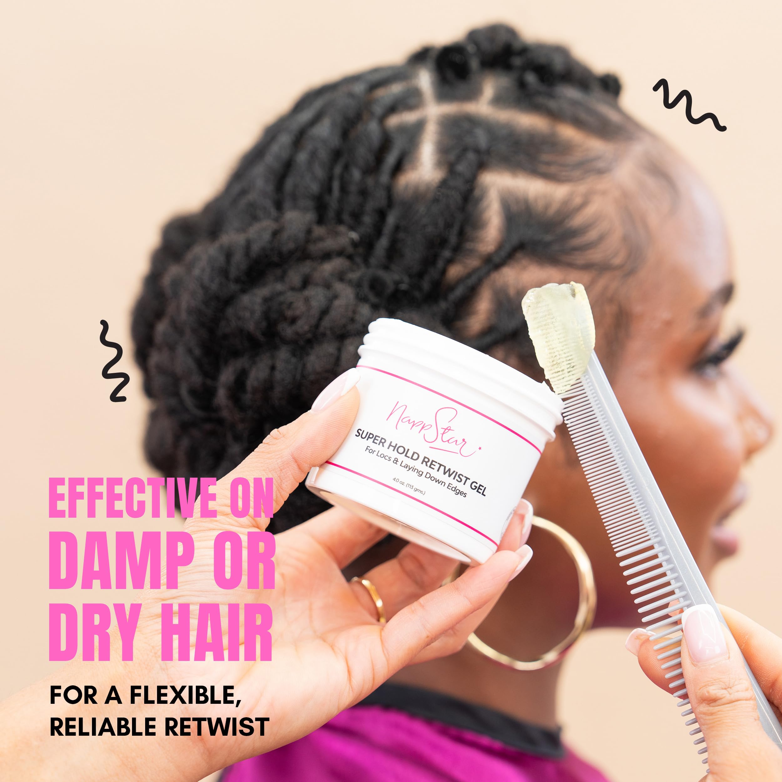 NappStar application closeup showing easy retwist on damp hair.
