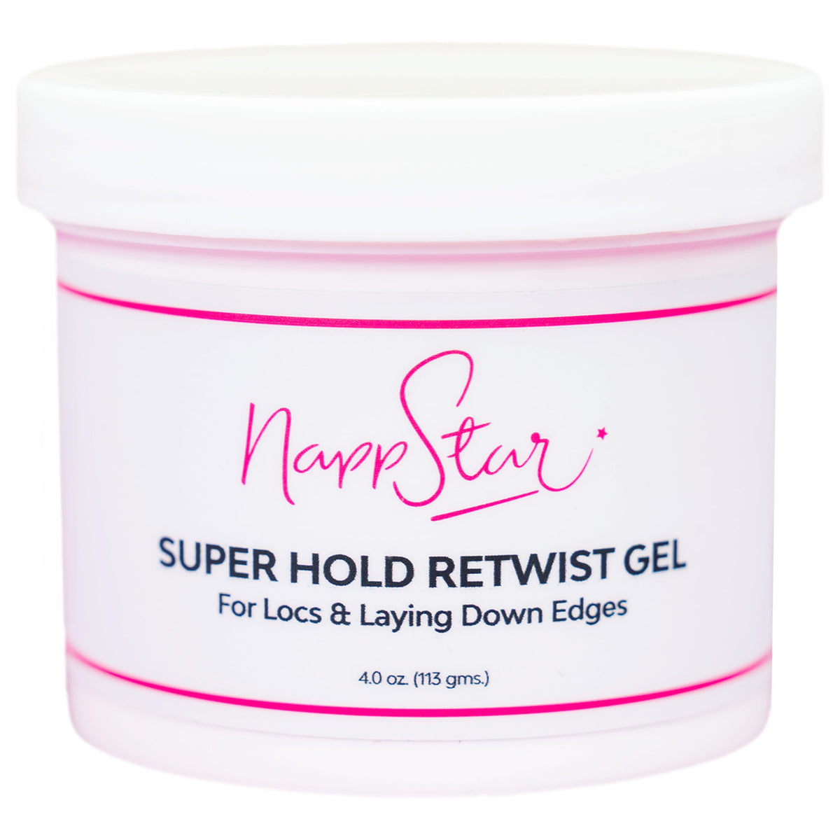 NappStar Super Hold Retwist Gel bottle for strong locs hold and edge control.