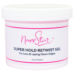 NappStar Super Hold Retwist Gel bottle for strong locs hold and edge control.