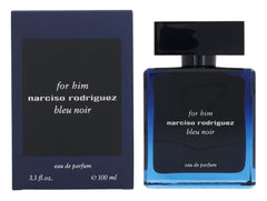 Narciso Rodriguez Bleu Noir bottle close-up highlights versatile masculine fragrance for daily wear.