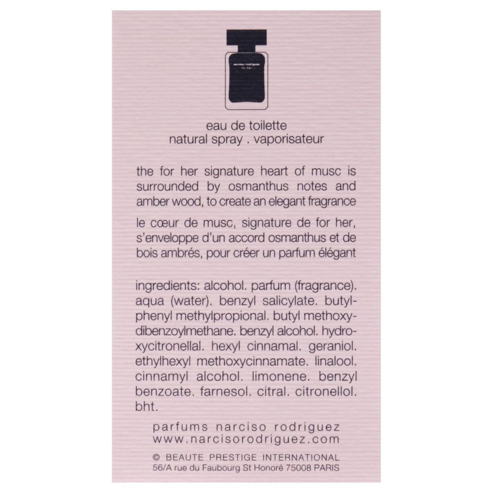 Narciso Rodriguez For Her 1oz label close-up—authentic branding and notes