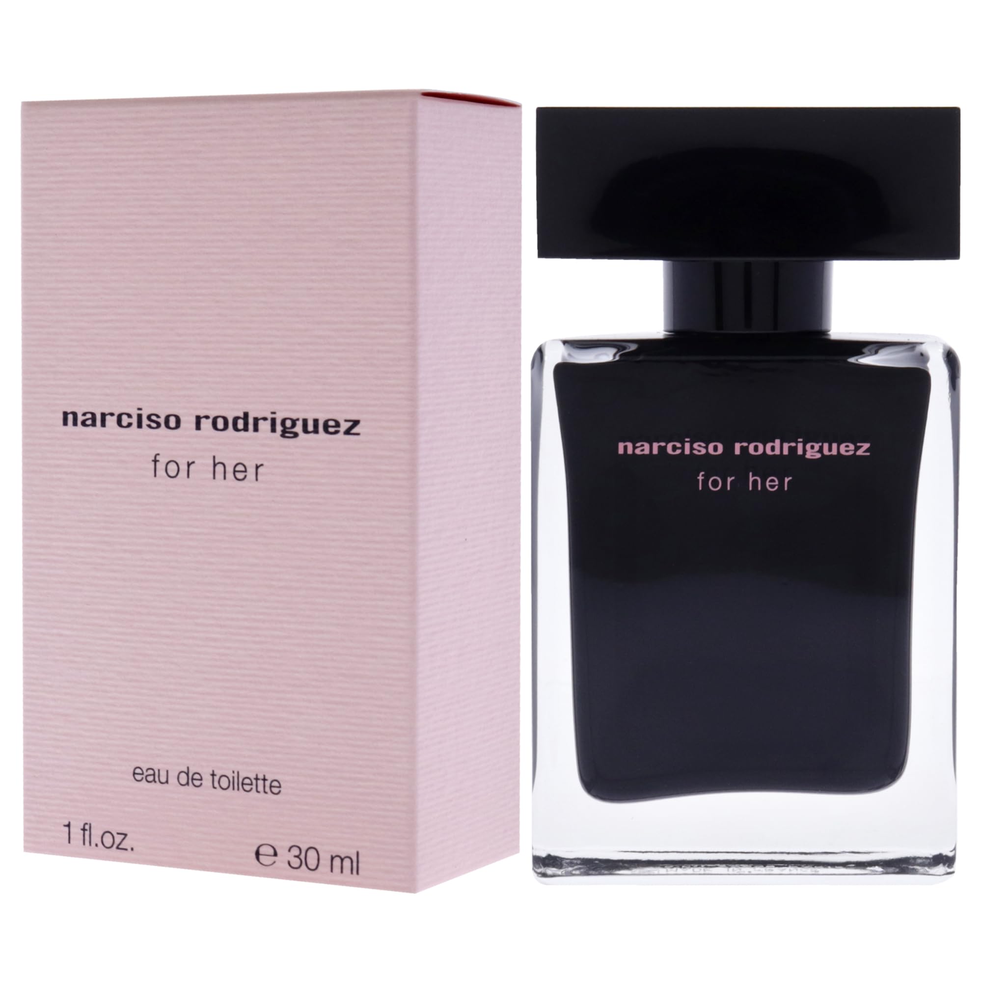 Narciso Rodriguez For Her 1oz packaging back—clear scent notes overview
