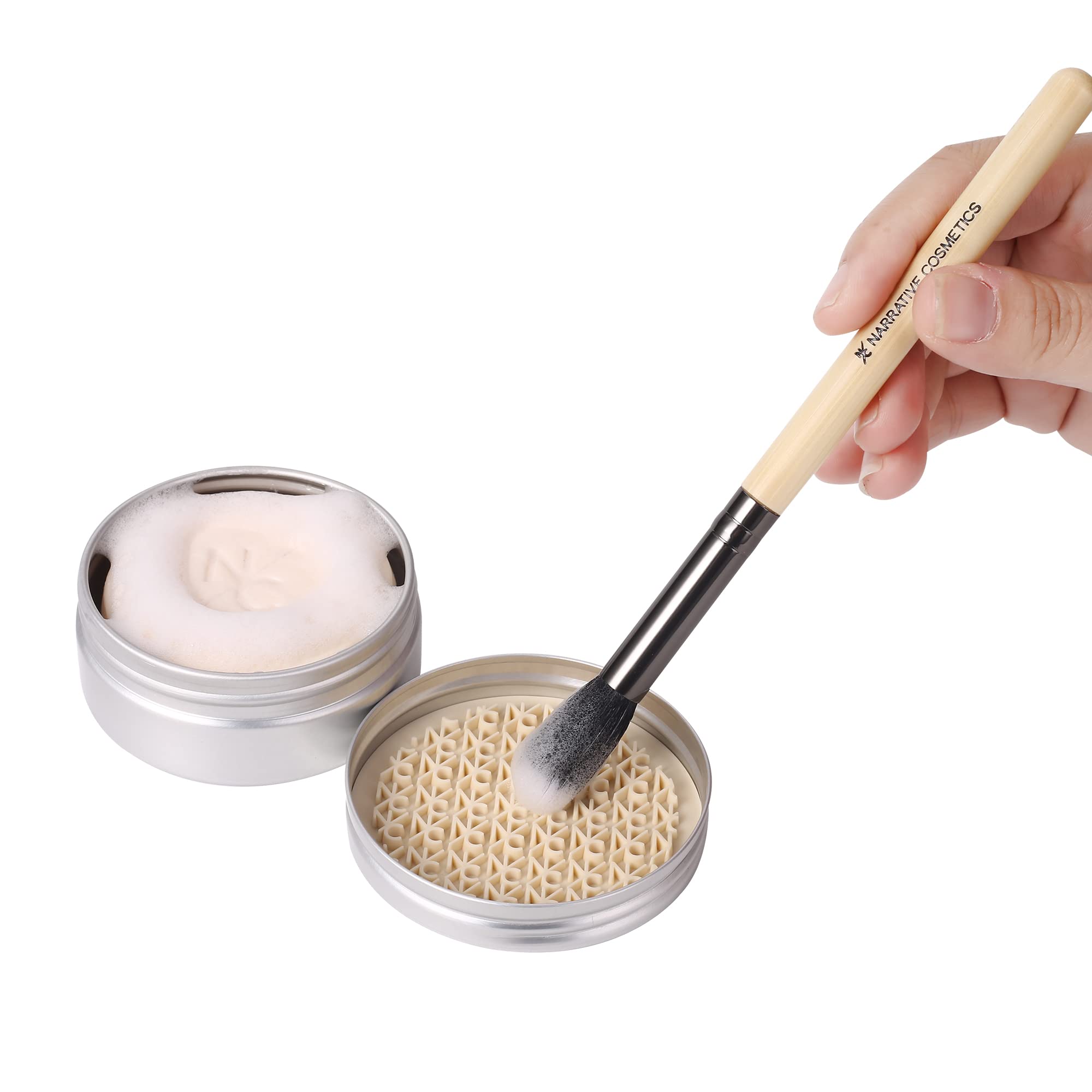 Narrative Cosmetics packaging on dresser setup showcases compact, travel-friendly solution.