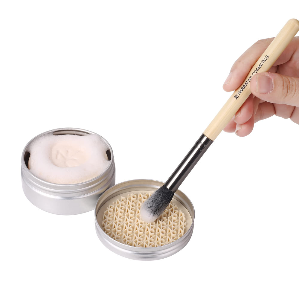 Narrative Cosmetics packaging on dresser setup showcases compact, travel-friendly solution.
