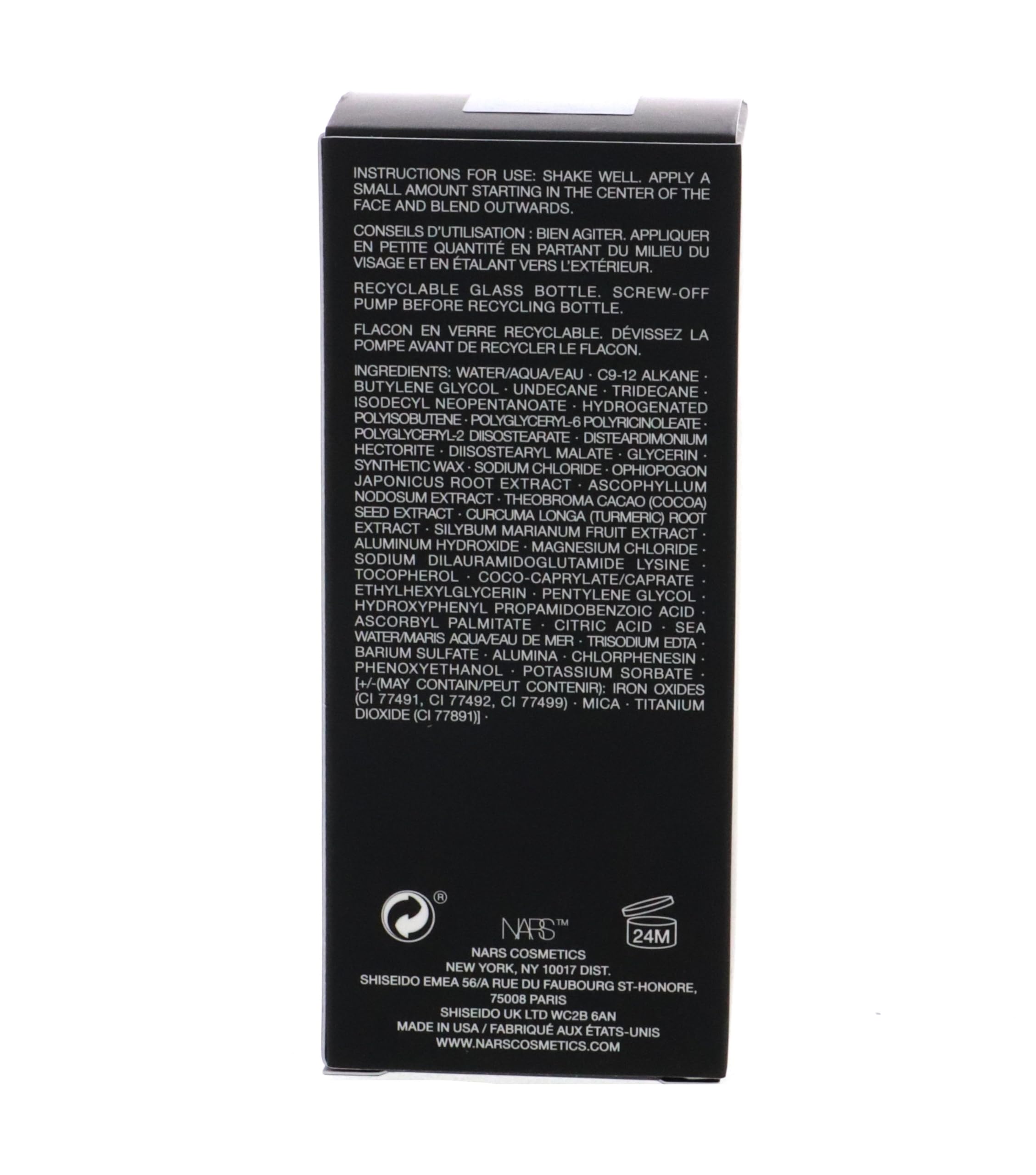 NARS Light Reflecting Foundation vegan ingredients badge emphasizes skincare-forward formula.