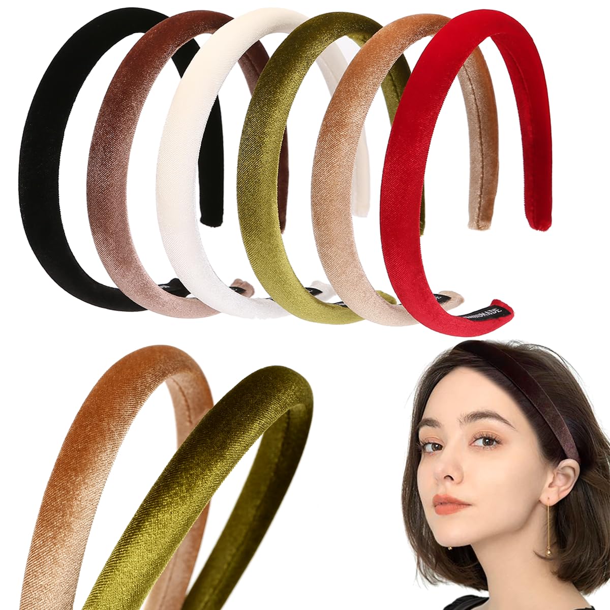 NARUNING velvet headbands 6-pack in assorted colors for versatile daily styling.