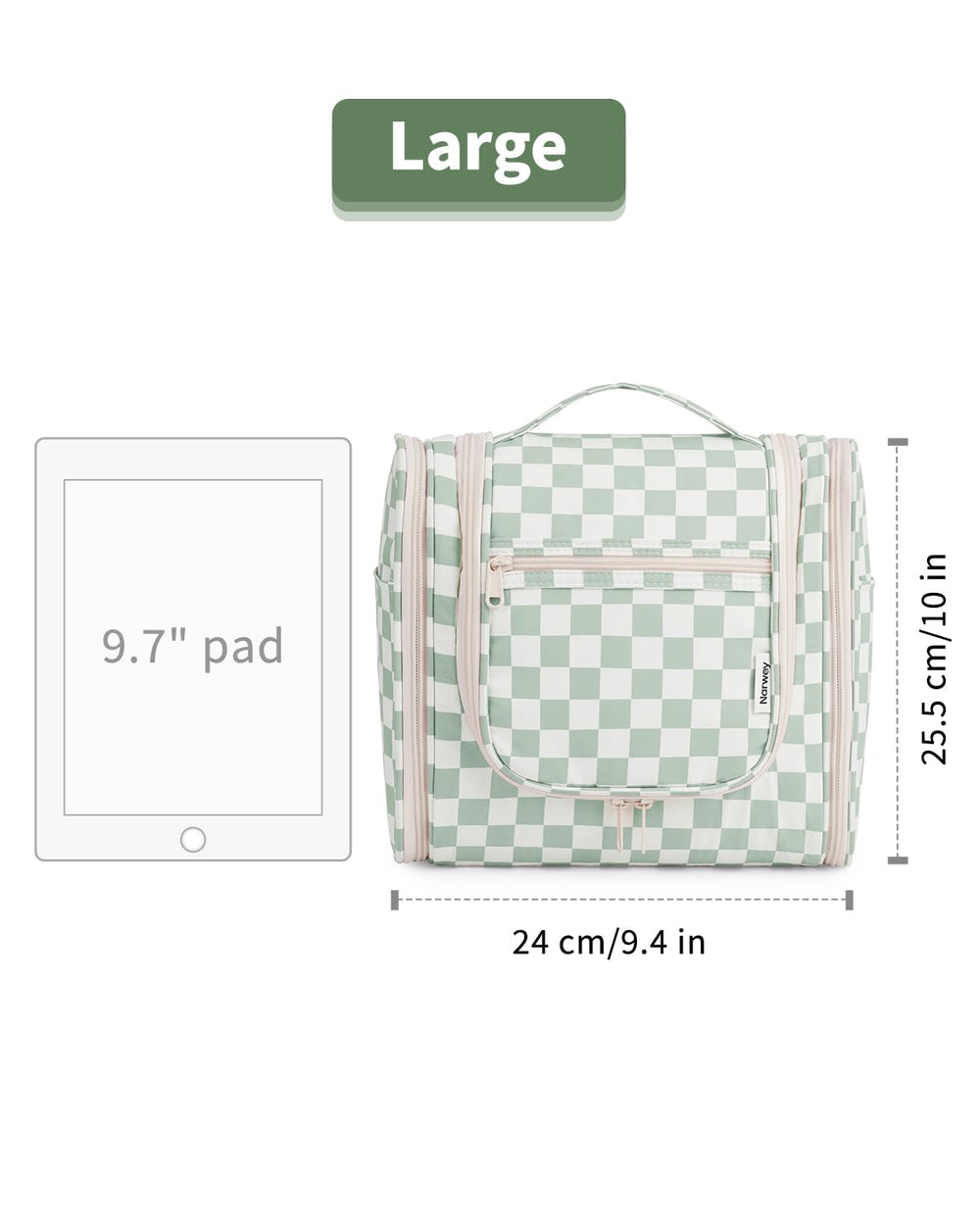 Narwey compact dimensions demonstrate room for travel-size toiletries and makeup