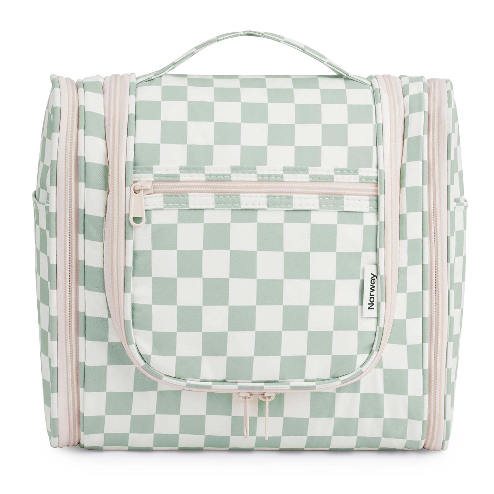 Narwey mint green checkerboard bag front view showing space-saving travel-ready design