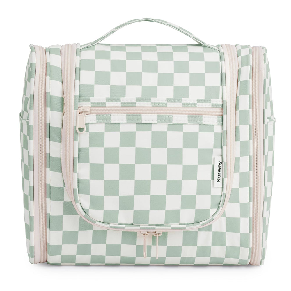 Narwey mint green checkerboard bag front view showing space-saving travel-ready design