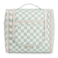 Narwey mint green checkerboard bag front view showing space-saving travel-ready design