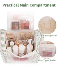 Narwey interior mesh pockets and zipper organizers keep cosmetics neatly separated