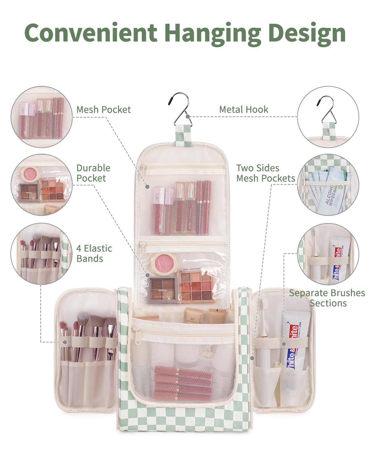 Narwey travel bag open main compartment reveals organized toiletries for quick packing
