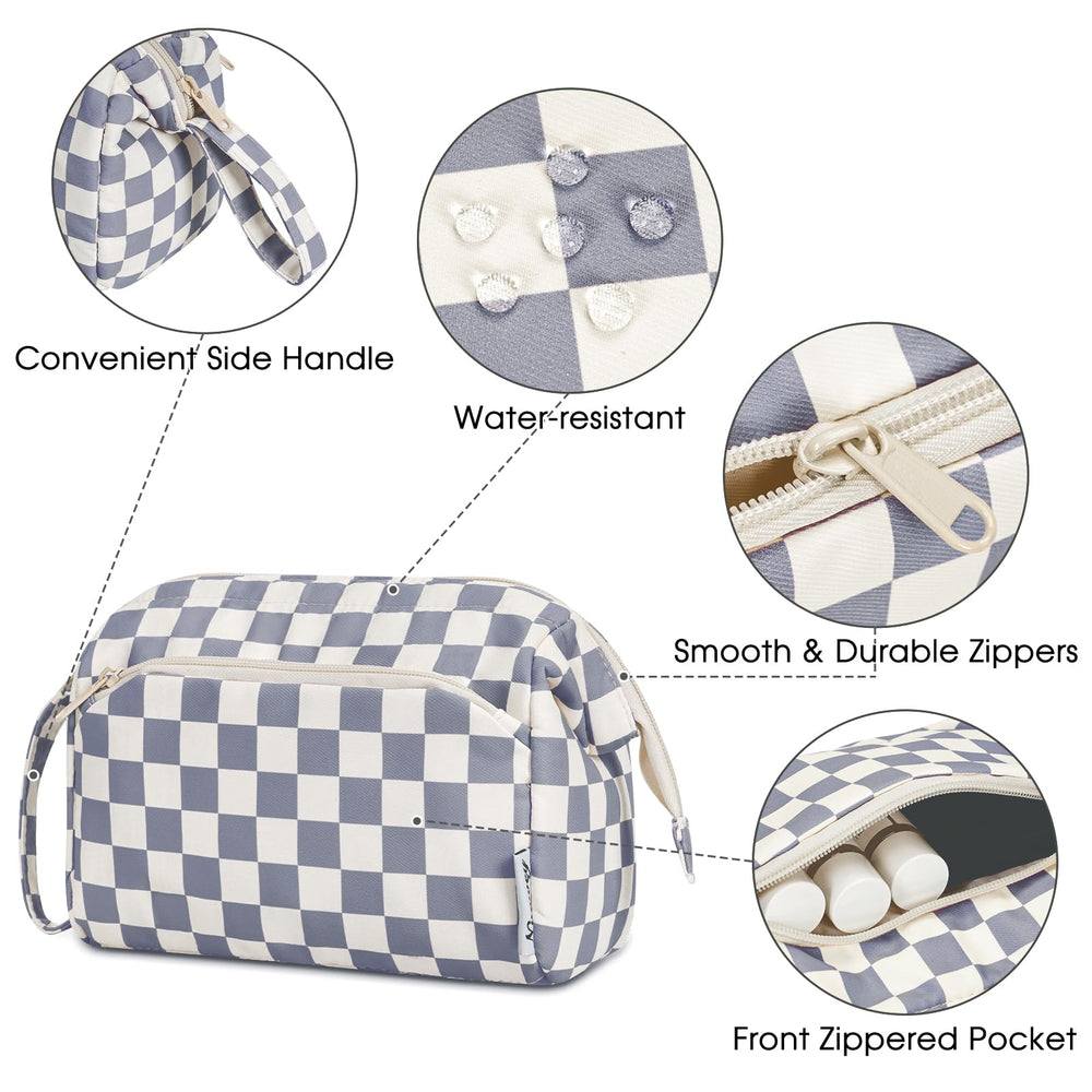 Narwey checkered makeup bag durable zippers ensuring secure closing