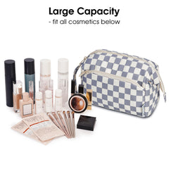 Narwey checkered makeup bag front pocket for quick-lookup items