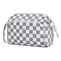 Narwey checkered makeup bag greyish-blue open design with full visibility for easy access