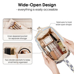 Narwey checkered makeup bag main compartment highlighting organized storage