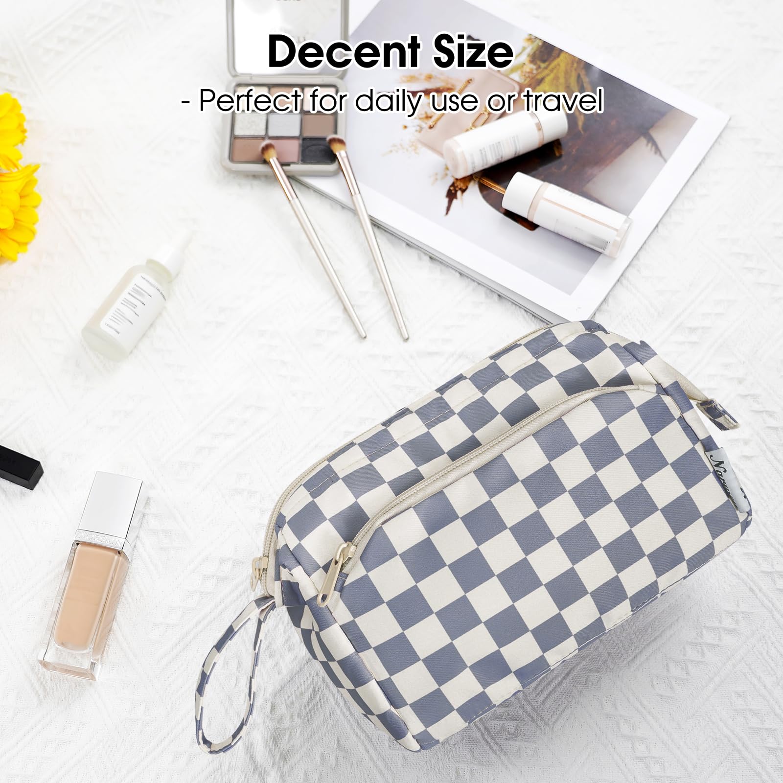 Narwey checkered makeup bag travel-friendly for trips, home, or office