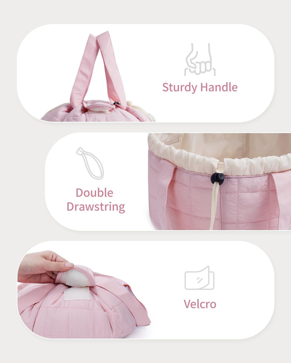 Narwey pink quilted bag dimensions provide organized travel storage.