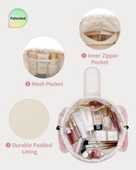 Narwey pink bag uses water-resistant fabric to protect cosmetics.