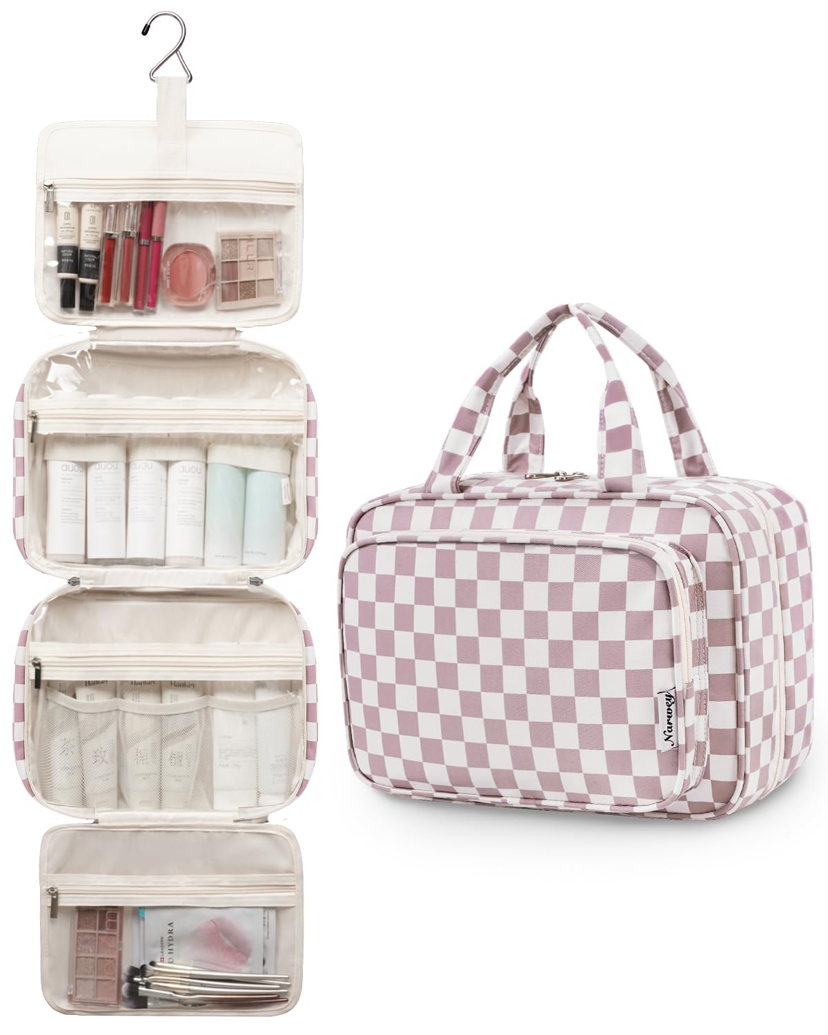 Narwey dusty pink checkerboard interior lining adds subtle elegance and protection.
