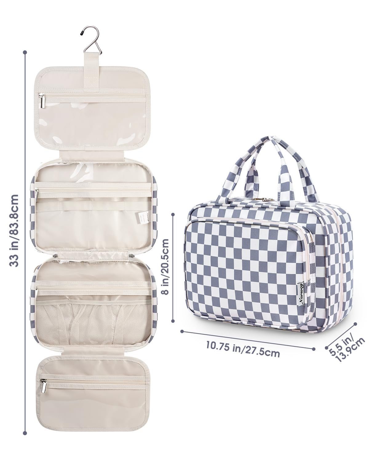 Narwey organizer fits cosmetics and toiletries, reducing clutter in a suitcase