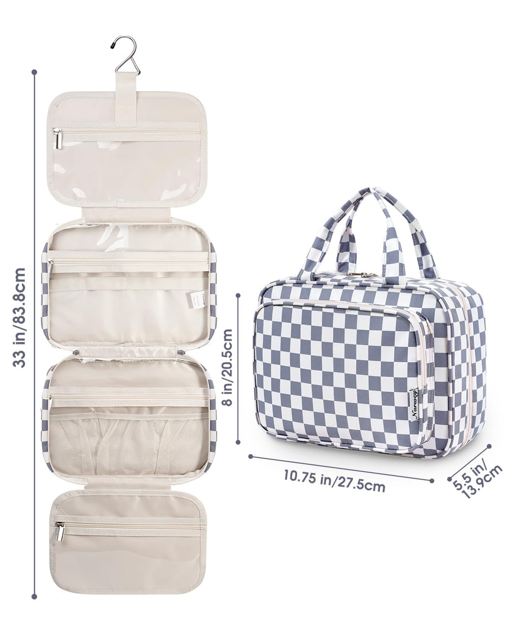 Narwey organizer fits cosmetics and toiletries, reducing clutter in a suitcase