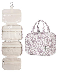 Narwey hanging floral toiletry bag in Little Dusty Pink Flower shows its elegant medium size.